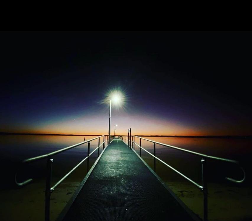 Jetty overlooking the Paynesville straits at dawn