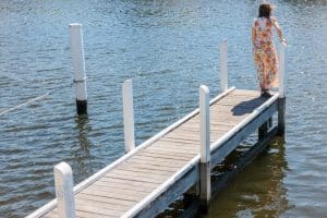 Private jetty in front of Captains Cove Waterfront Apartments